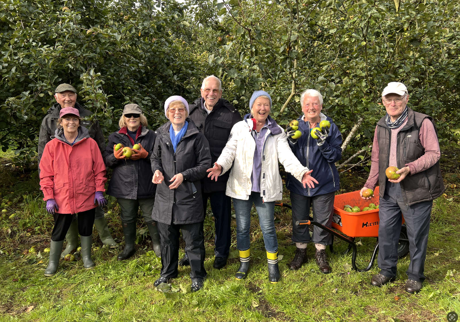 A picture of Southport U3A after picking our Bramley Apples - Peter Wade on extreme right in picture